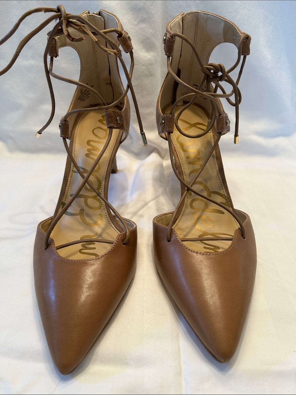 Sam Edelman Tan Lace-Up Pointed Toe Heels - Picture 1 of 7